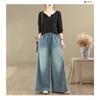 DIMANAF 2026 Summer New Plus Size Jeans Women Elastic Waist Long Pants Loose Casual Denim Cotton Trousers Blue Pants