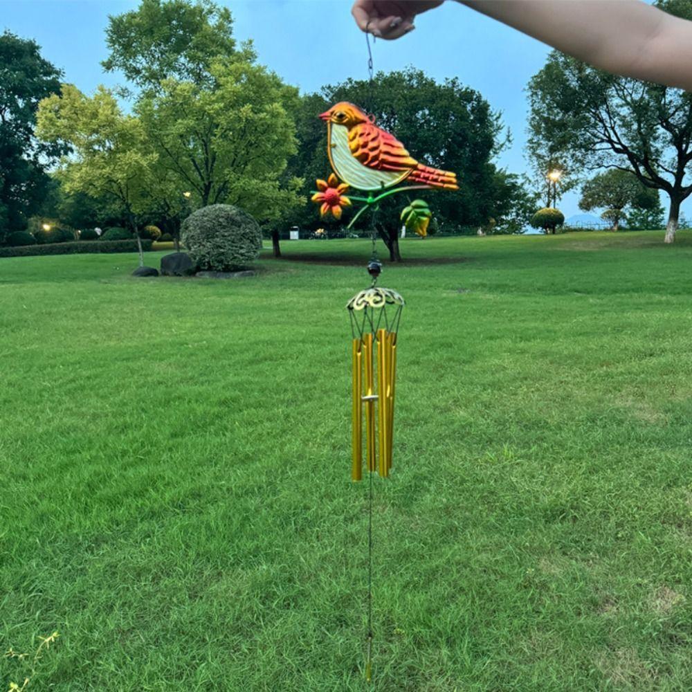 Iron Art Bell Pendant Painted Hanging Decoration Blessing Little Bird Wind Chime  Backyard