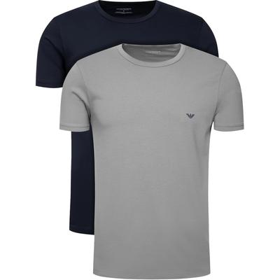 T-shirt męski z nadrukiem logo, z okrągłym dekoltem i krótkim rękawem, 2-pak, Szary, Ciemnoniebieski 111267-CC717-13742