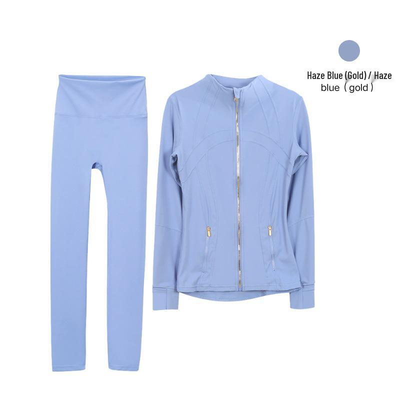 

Жіночий спортивний костюм Lulu Original: куртка із золотою блискавкою та коміром-стійкою та укорочені легінси для йоги - з довгим рукавом S