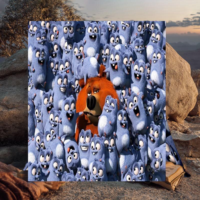 1PC Bear And Blue Critter Adventure Flannel Blanket Gift, Suitable for Both Men And Women, Soft Ideal for Beds And Sofa, Birthday Or Christmas Gift