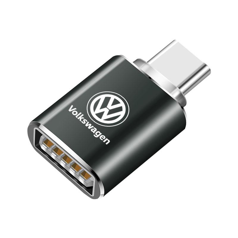 USB To Type-C Adapter LED Light OTG Micro TypeC Female Adapters Connector For Volkswagen VW Golf Amarok T5 Phaeton Teramont ID3