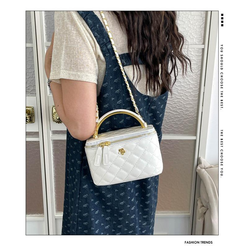 Women Elegant Plaid Chain Crossbody Bucket Bag Daily Fashion Shoulder Handbag