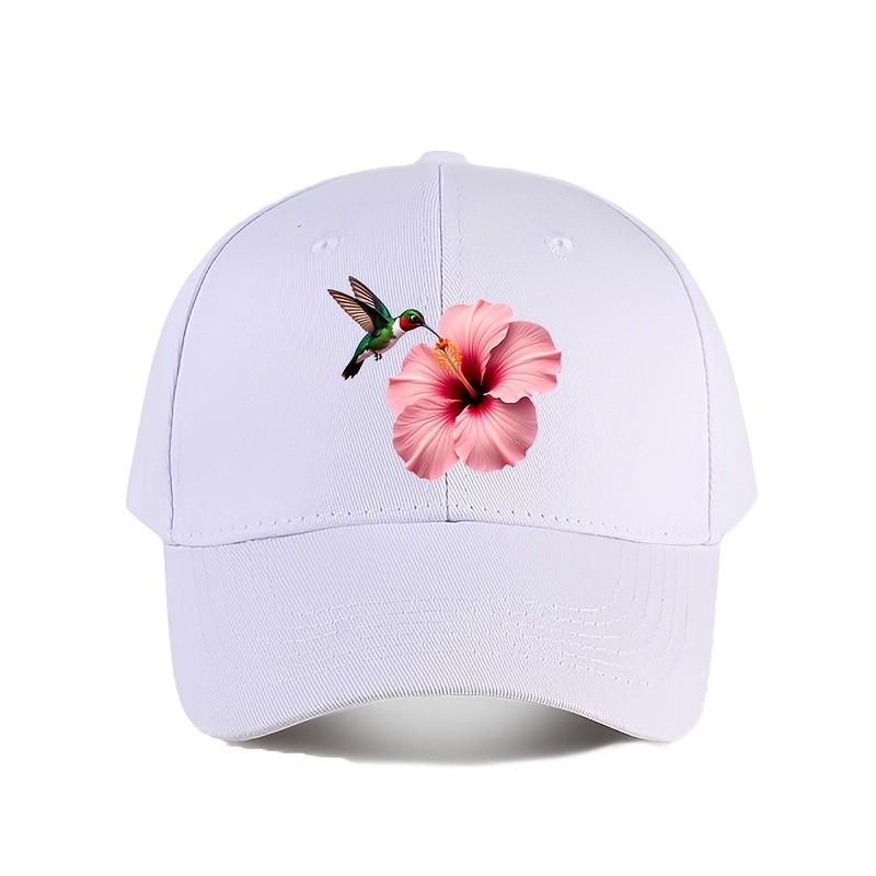 Hummingbird Hibiscus Flower Baseball Cap Adjustable Cotton Print Outdoor Casual Adjustable Hat