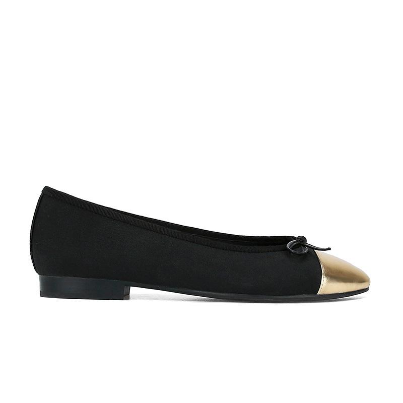 Flat bottomed single shoe women's shallow mouth round toe French bow color blocked ballet women's shoes