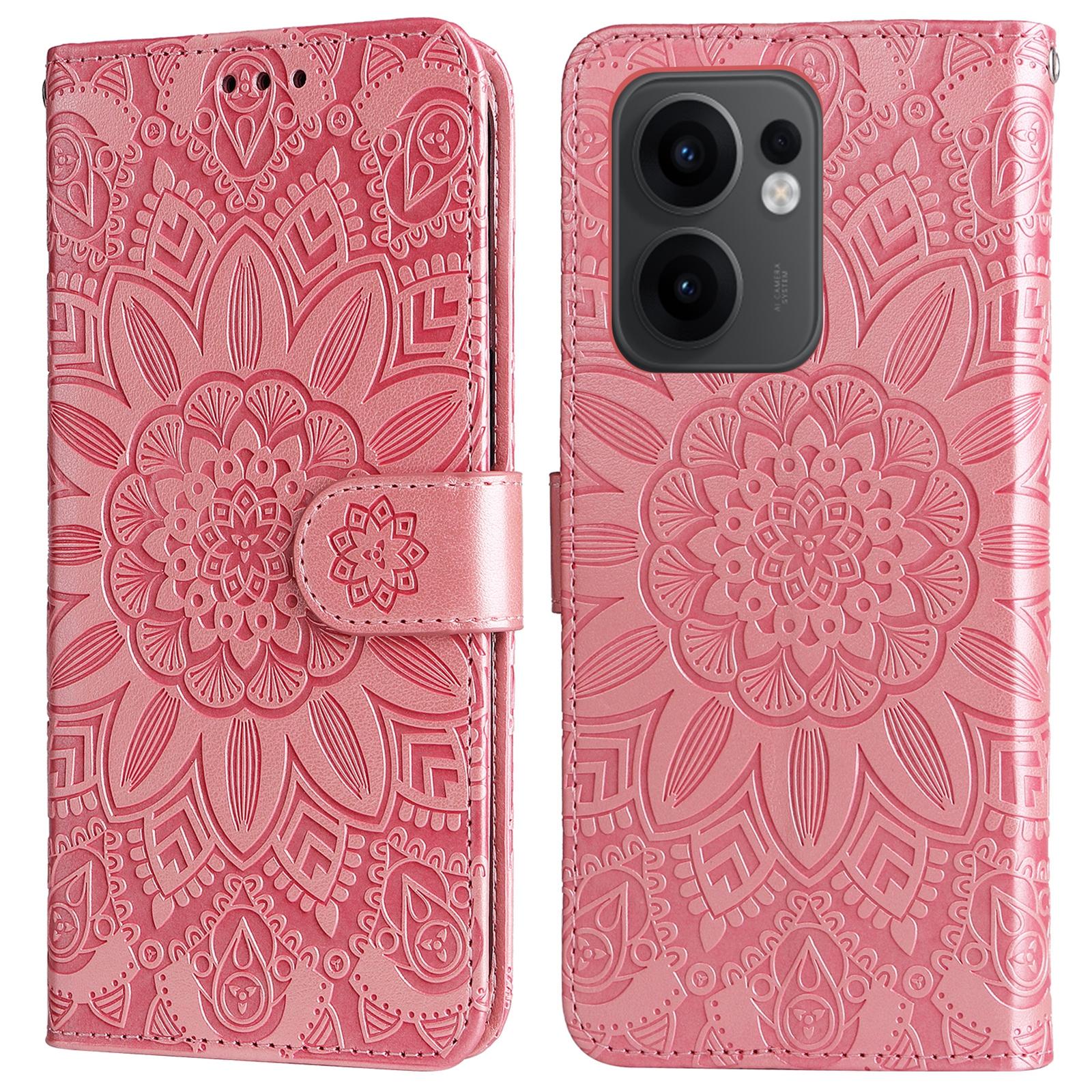 

For Oppo Reno13 F 5G Case Sunflower Imprint Leather Wallet Phone Cover Pink