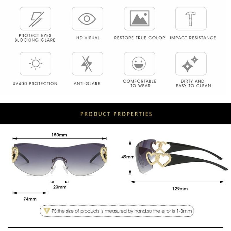 Y2K Rimless Sunglasses Women Hollow Out One-Piece Love Heart Shape INS Fashion UV400 Eyewear