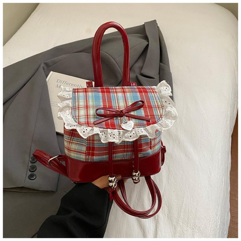 Милая кружевная сумка-рюкзак в горошек женская осенняя новая модная тенденция сумка-ведро с бантом маленький рюкзак красный