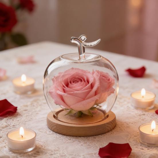 Glaskupa med träbas Klar glaskåpa Dammtät Dekorativ visningskupa för konserverade blommor Miniatyrer Smycken