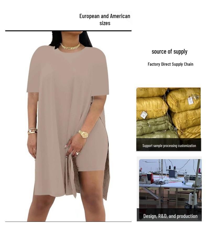 Summer 2025 Solid Color Loose Round Neck Short Sleeve Two-Piece Casual Set