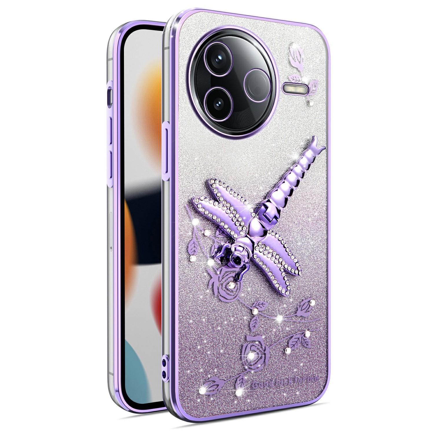

KADEM For Xiaomi Civi 5 Pro 5G Case Dragonfly Kickstand TPU Flowers Glitter Phone Cover Purple