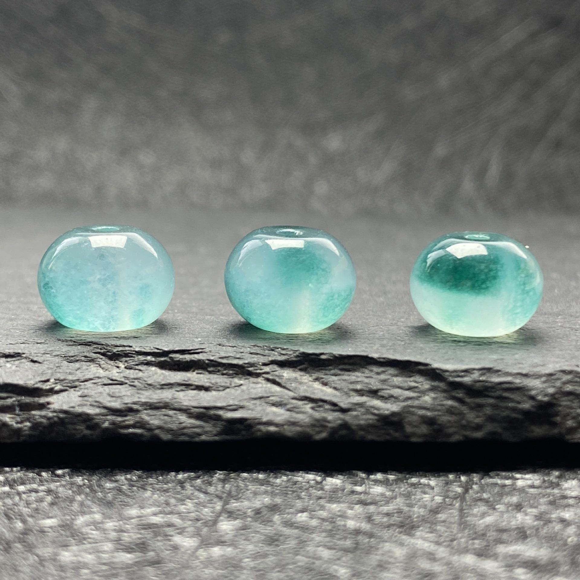 Ice-type Bashan Jade Blue Floating Flower & Jade Oval Ruyi Beads DIY Earring Tassel Accessories Approx. 7*10mm