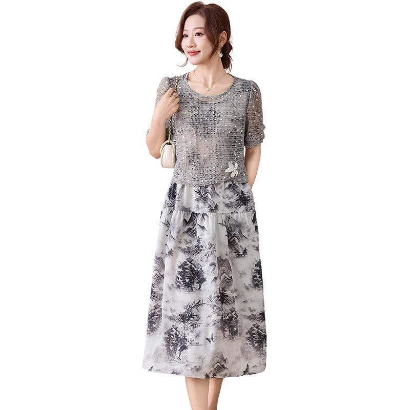 Elegant Floral Summer Dress for Middle-Aged and Elderly Women