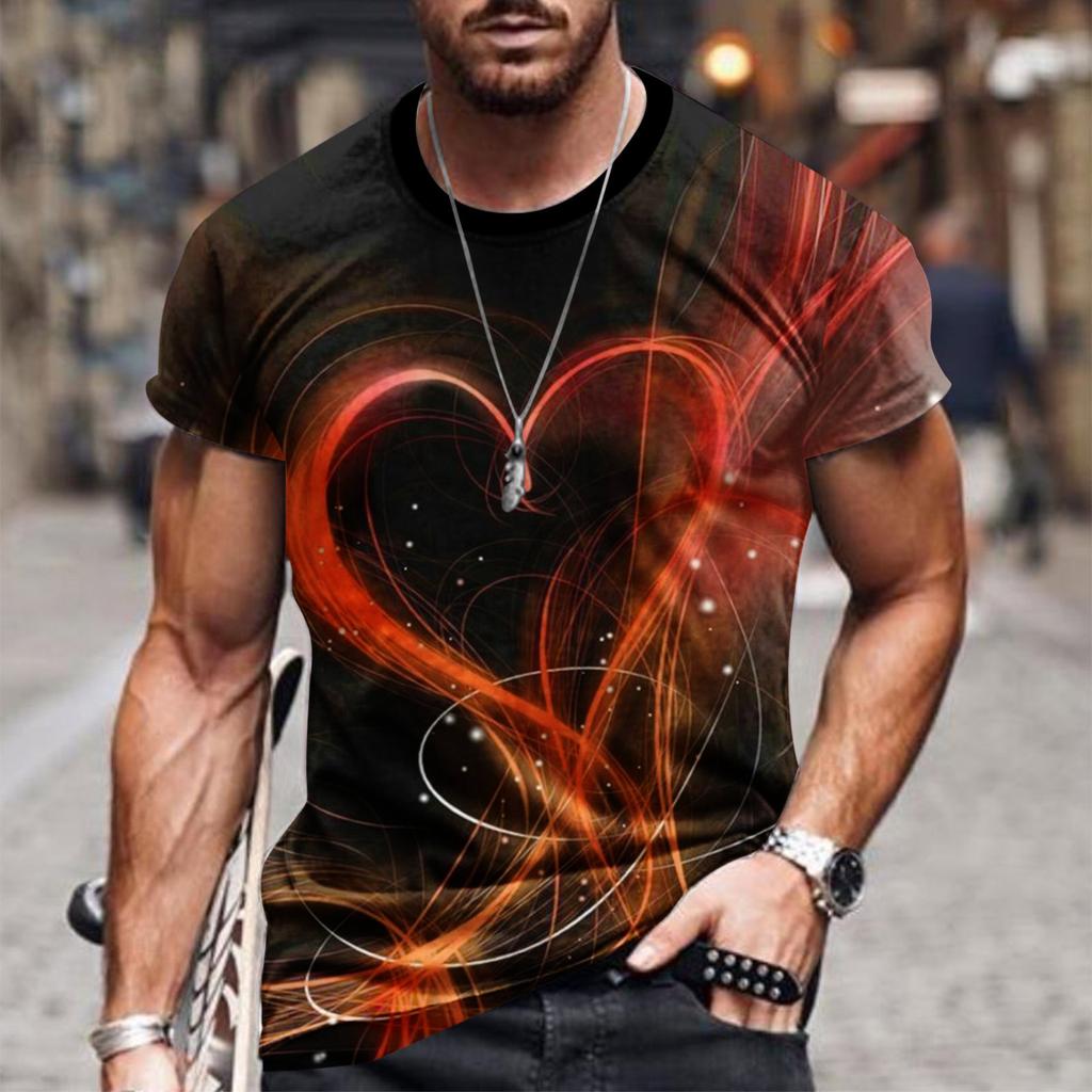 Sommer Rundhals 3D Linienverlauf Druck Top Modische Lässige Kurzarm Herren T-Shirts