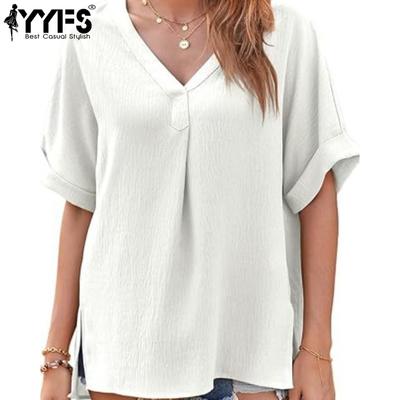 Women's Fashion Casual Summer Spring Solid Color Print Short Sleeve V-Neck Blouses & Shirts