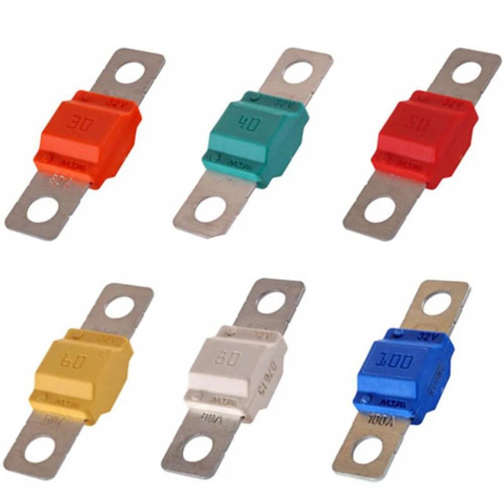 30A -100A Предохранитель с полосой, вилочный предохранитель, вставной, прочный, многоцветный, предохранитель с полосой, высококачественные электроприборы 30A
