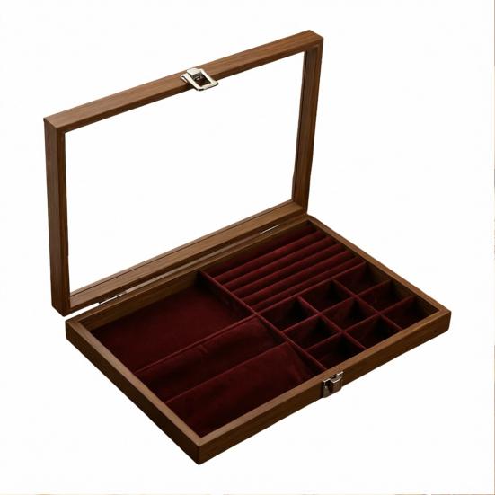 Ring-Aufbewahrungsbox, Langlebiges Holz mit unterteiltem Design, Weiches Samt-Innenfutter, Mehrgitter-Schmuckorganizer, für Ringe Armbänder Ohrringe