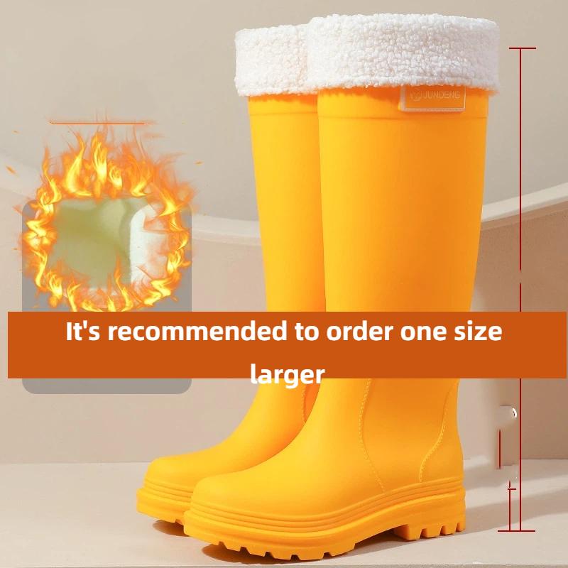 Damen Modische Lässige Outdoor Samt Warme Hohe Stiefel Regenschuhe Gummischuhe