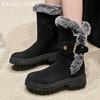 Fur Flats Suede Woman Mid Calf Boots Casual Warm Cozy Walking Shoes 2024 Winter Brand Fashion Short Plush Dress Mujer Zapatillas