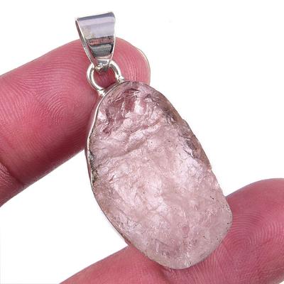 Natural Morganite Gemstone Handmade 925 Solid Sterling Silver Pendant 1.50" C0L49