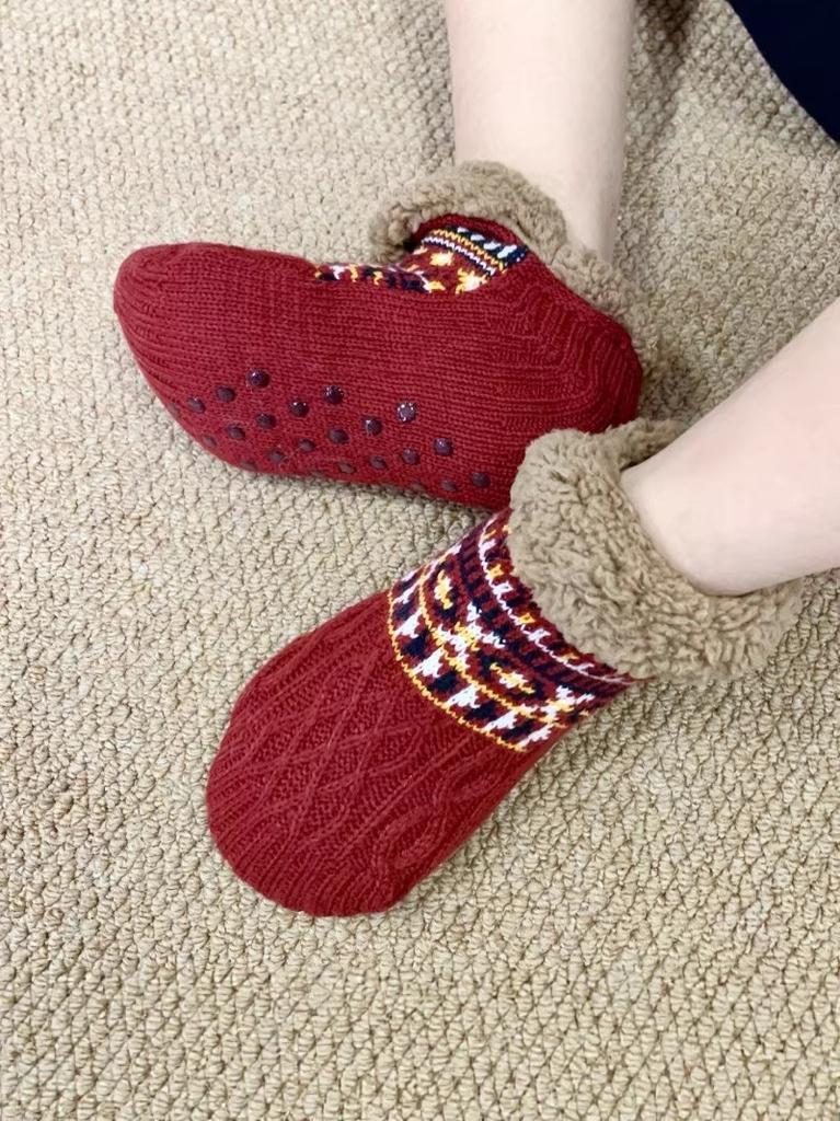 Fleece Thickened Floor Socks Women'S Autumn And Winter Warm Non-Slip Home Sleep Socks Foot Warmer Artifact Coral Fleece Short Tube Socks