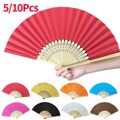 5/10Pcs Hand Fan Solid Color Bamboo Paper Fan Dance Performance Wooden Folding Fans Clothing Accessories For Hand-Painted