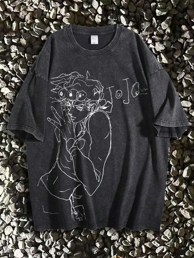Giorno Giovanna JoJo's Bizarre Adventure Anime Clothing Men Women T-shirts Vintage Washed T Shirt Cotton Tshirt Harajuku Tops