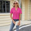 Women's Spring and Summer New, V-neck Jacquard, Loose Tops, Lapel Swallowtail, Short Sleeve T-shirt