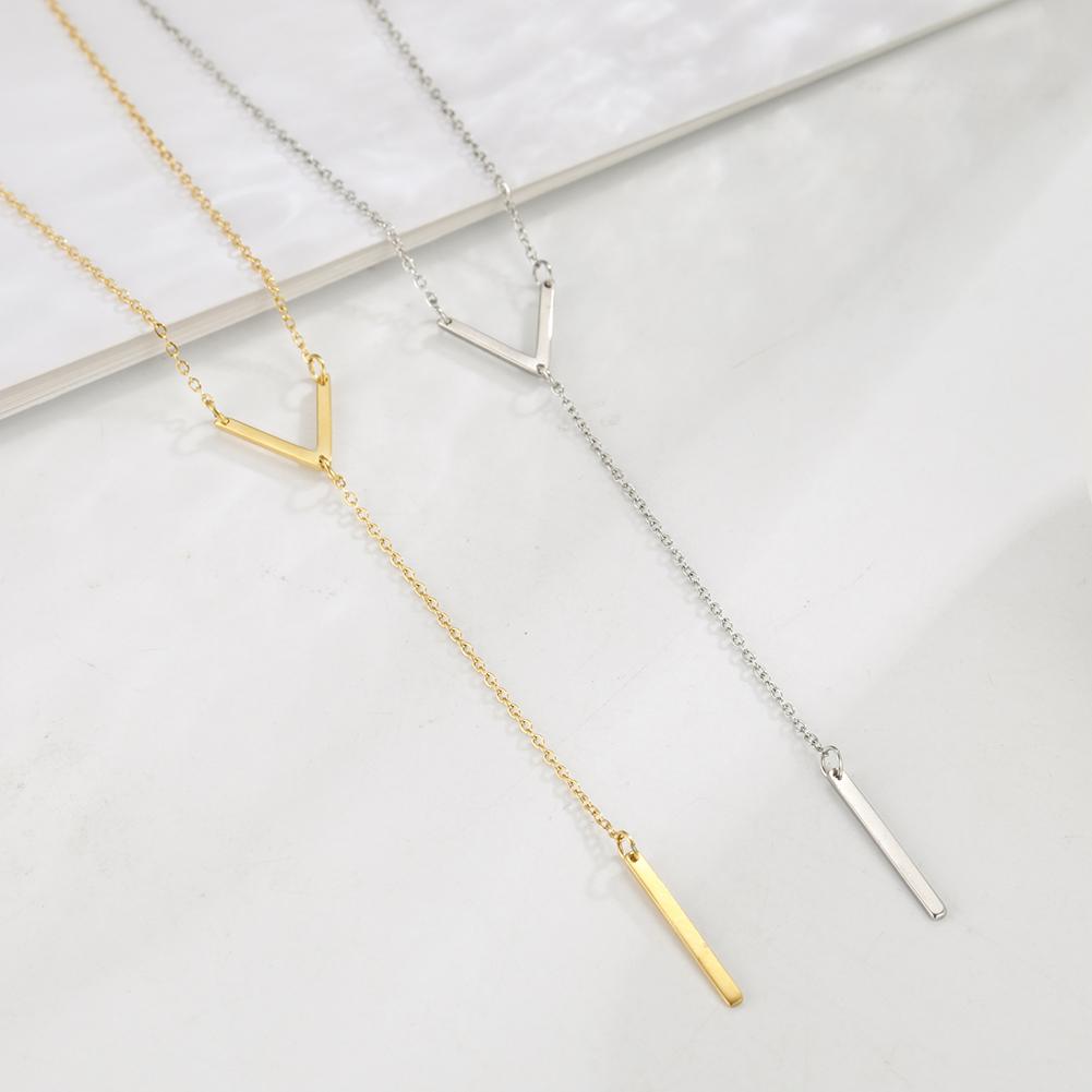 V Shaped Necklace with Bar for Women Stainless Steel Gold Chain Necklaces Party Jewelry Gifts