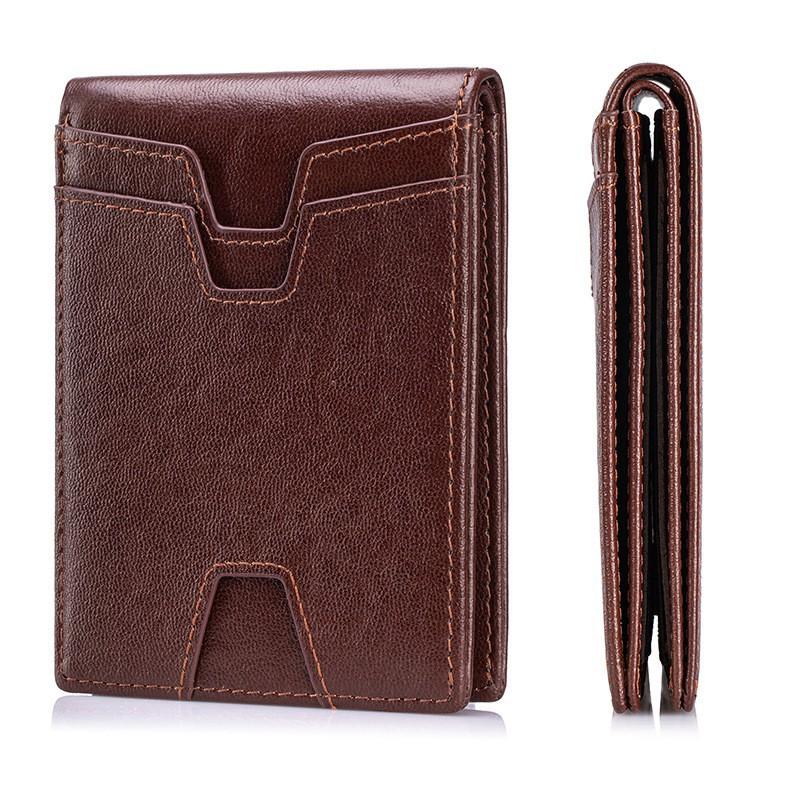 First Layer Cowhide RFID Anti-theft Brush Two Fold Wallet Men's Short Version Genuine Leather Retro Beauty Money Clip