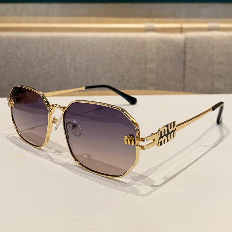 European and American new polygonal sunglasses women's fashion letter metal sunscreen glasses high-end sunglasses