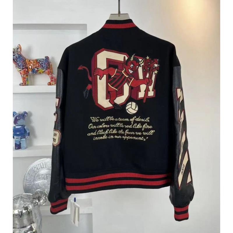 AC Milán Pevná Vyšívaná Kožená Baseballová Bunda