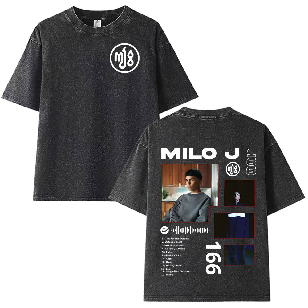 Milo J  Album Casual Graphics Vintage Washed Tee Hip Hop Oversized T Shirt Mens Women Streetwear Short Sleeve Tshirts Unisex