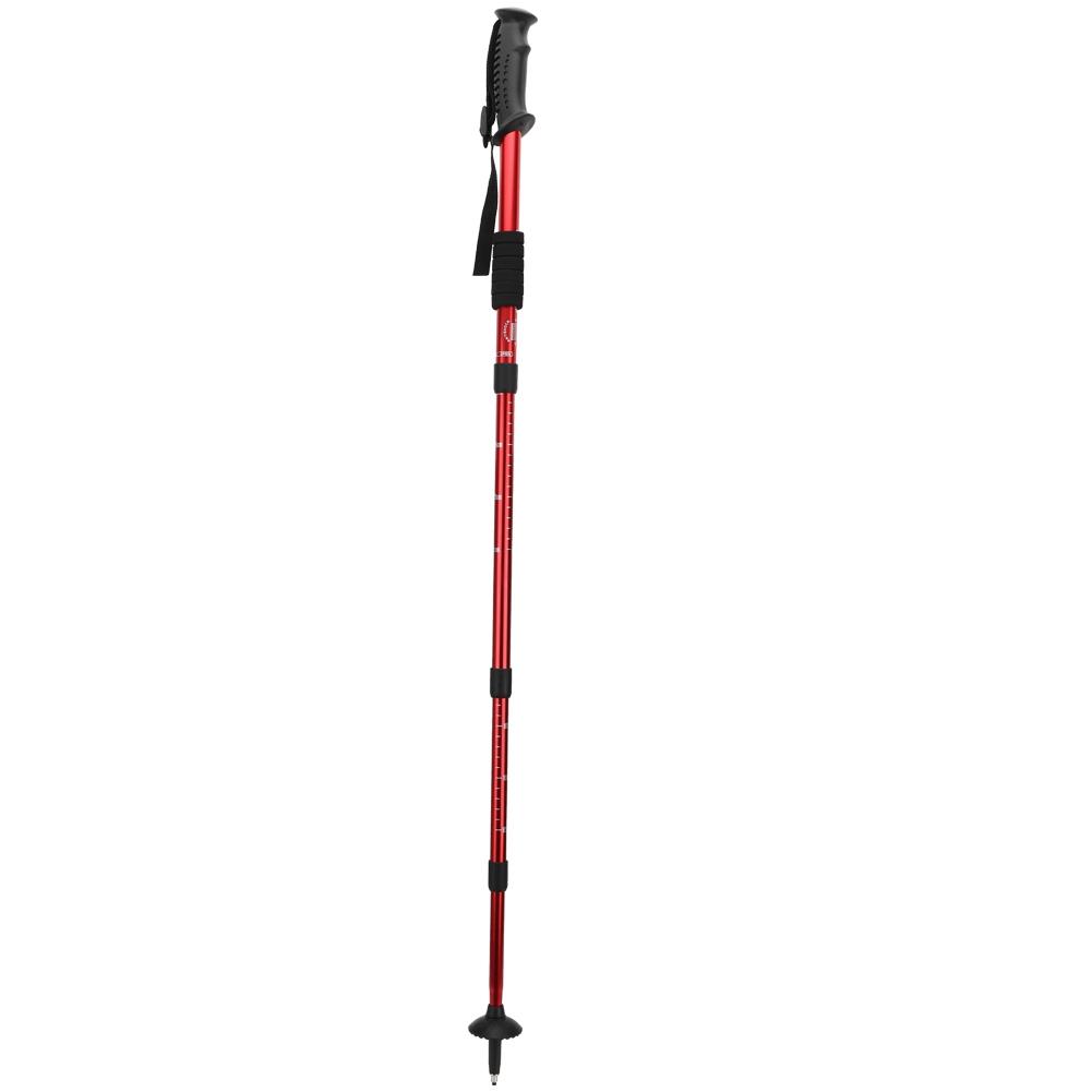 Outdoor Aluminium Alloy 4-Sections Suspension Straight Handle Pole Walking Stick Alpenstock for Climbing Camping