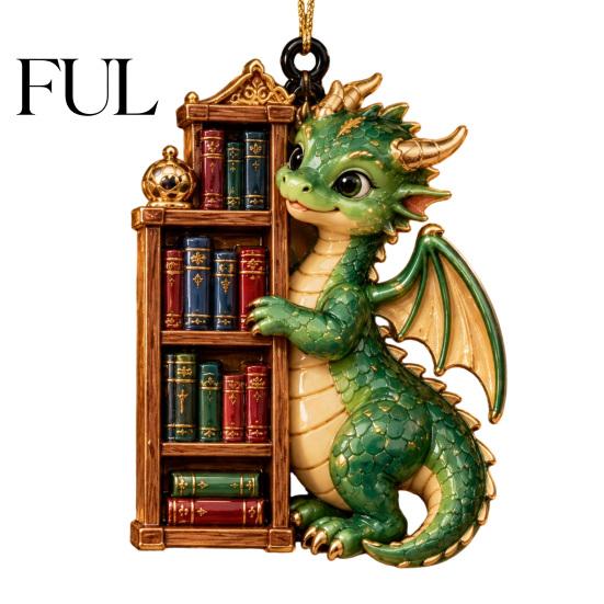 Creative Holiday Ornament for Garden Bookish Dragon Ornament, Fantasy Book Dragons Christmas Hanging Whimsical Decor Bookshelf Decoration, Acrylic