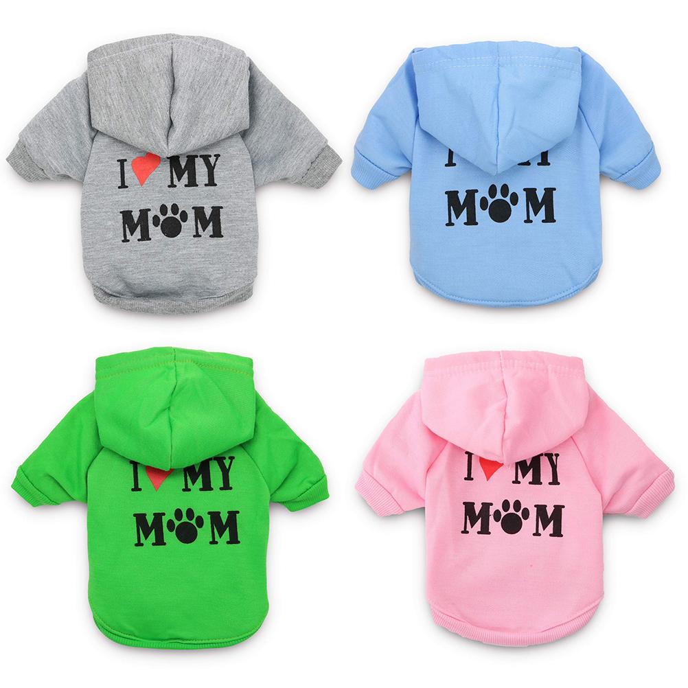 Dog Clothes I Love My Mom Printed Hoodie Puppy Sweatshirt Warm Puppy Clothes Hoodie