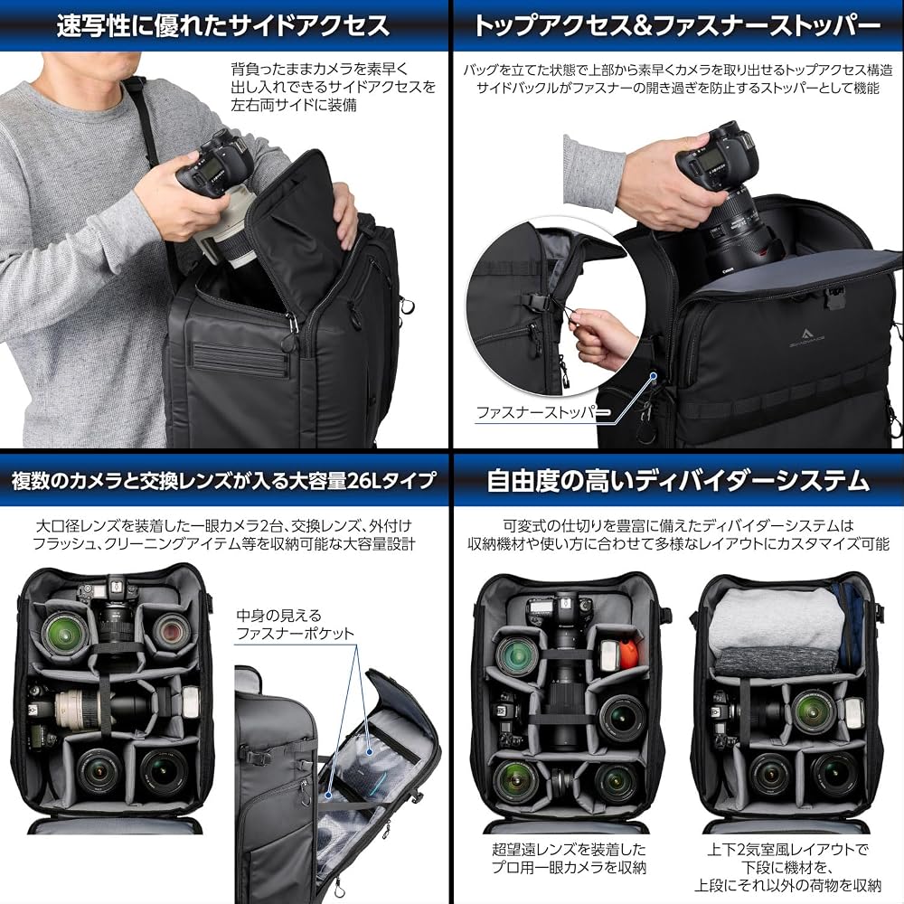 HAKUBA Camera Bag GW-ADVANCE Tank Facegate Backpack 26 AZ Black AMZSGWATKFGBP26 4-way Access, Full Front Opening for Easy Viewing 4977187005165
