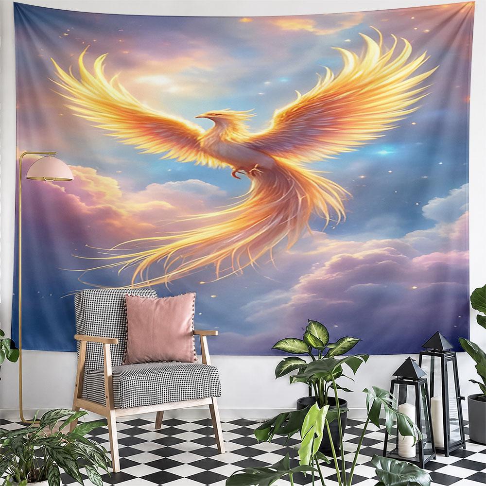 Golden Phoenix In Radiant Skies Pattern Wall Hanging Tapestry Decorative Tapestry Home Decor for Bedroom and Living Room