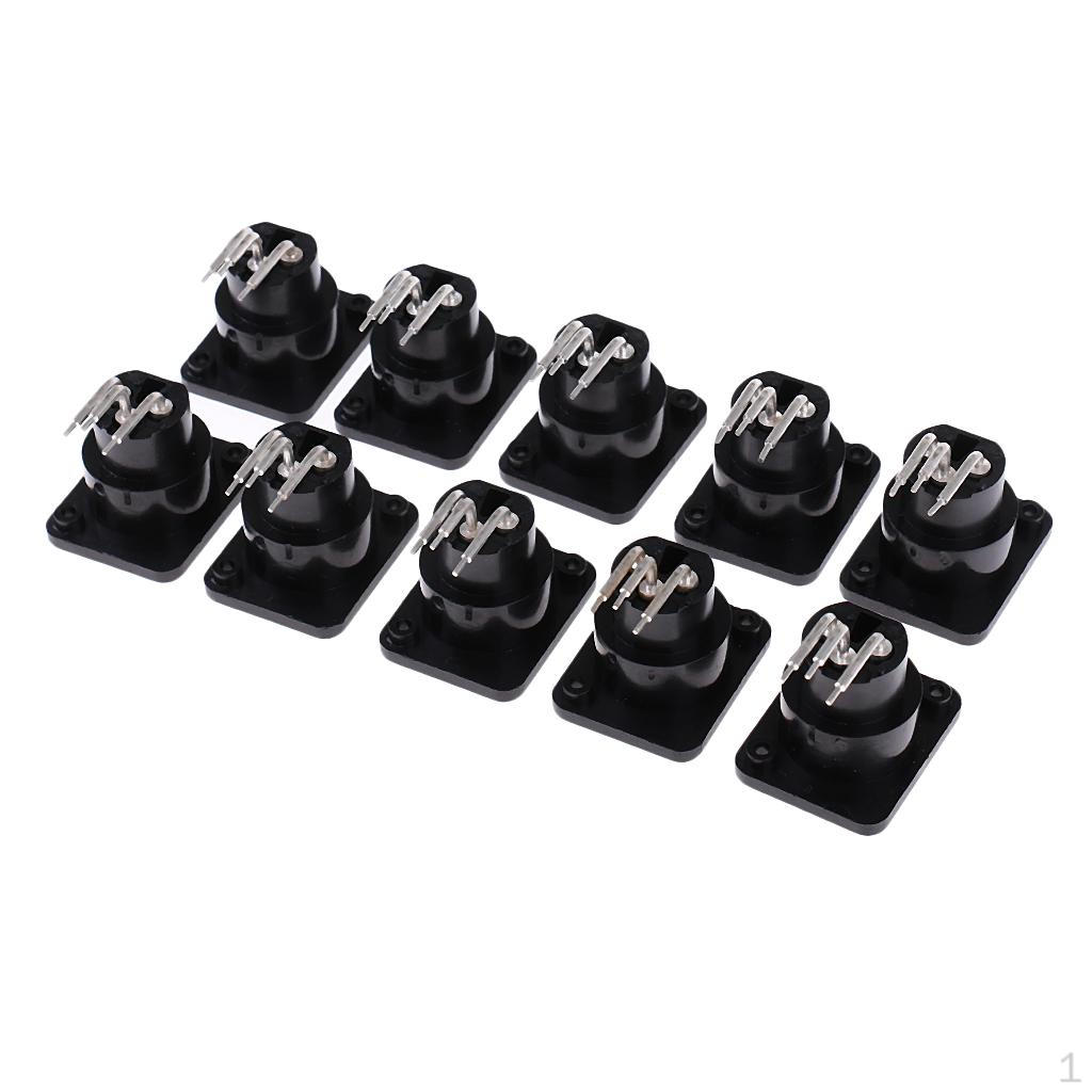10 Pieces Black Plastic XLR 3 Pin Female Panel Mount PCB Socket Connectors