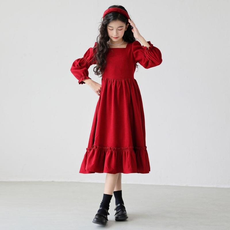 Cute Vintage Girls Lolita Long Sleeve Princess Long Dress For Kids Children