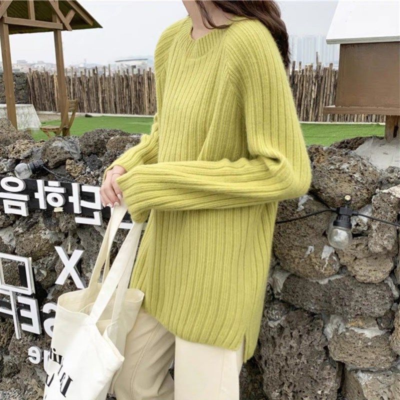 Pulloverstickad Tröja Lös Basstickad Tröja för Kvinnor Mångsidig och Avslappnad Topp för Vår och Höst med En Avslappnad Stil