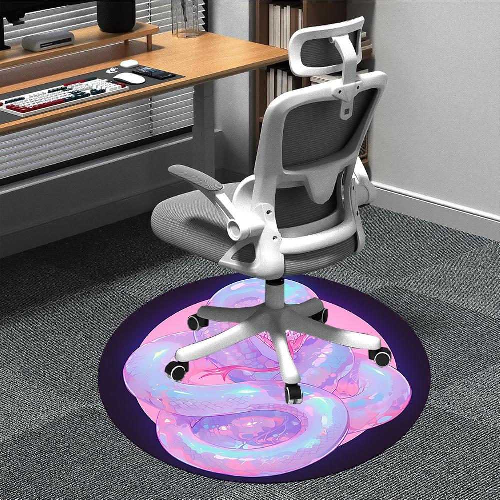 

1pc Pastel Snake Print Chair Carpet for Office, Round Non Slip Durable Large Size Office Carpet, Suitable for Office 80cm