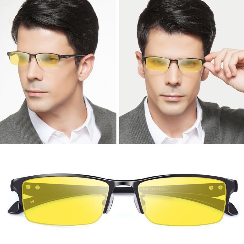 Business Style Night Vision Pochromic Myopia Glasses Men Vintage Day and Night Eyewear Yellow Lenses Near Sight Eyeglasses