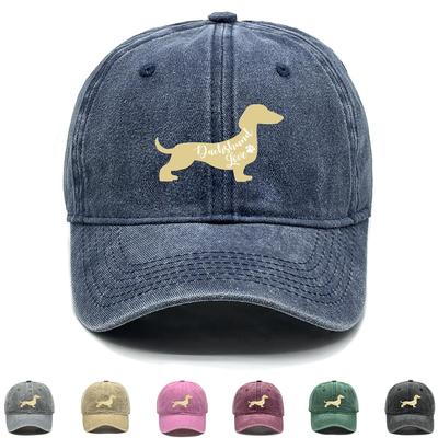 "Miłość Jamnika" Nadruk Psa Snapback Czapka Baseballowa, Zwierzęca Płaska Czapka W Stylu Vintage Zniszczona Nierozciągliwa Codzienna Regulowana Czapka Przeciwsłoneczna