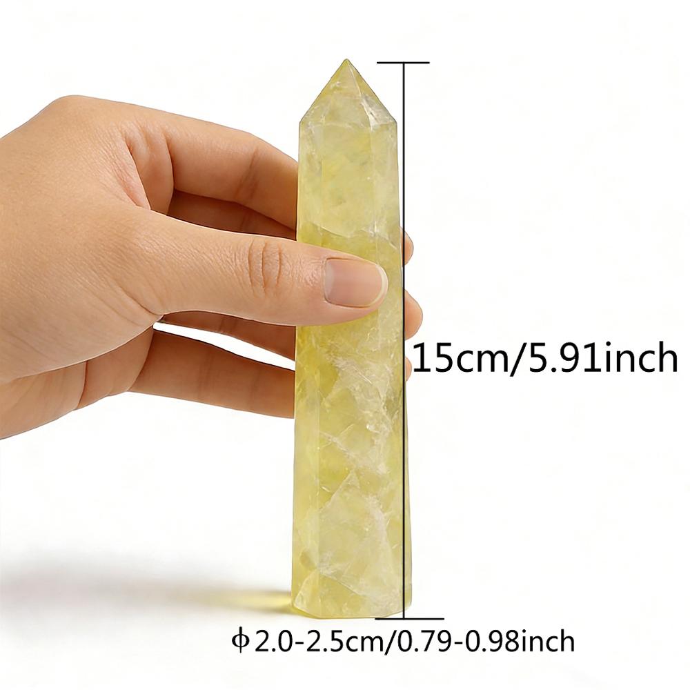 2Pcs Natural Crystal Citrine Tower 5.91" (15Cm) 6 Faceted Single Point Prism Crystal Wand For Meditation Outdoor Statues