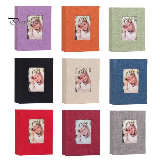 Portable Photo Album Linen Cover Picture with Front Window 100 Photos Durable 4x6 Slip-in Book for Wedding Vacation Family Baby Pictures