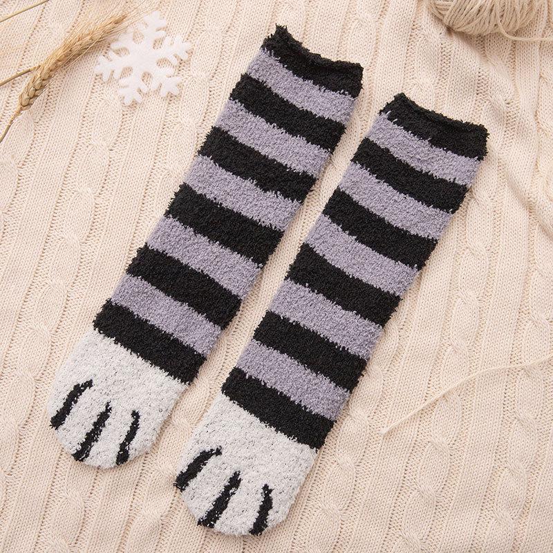 Chaussettes en peluche velours corail pour femmes, automne hiver patte de chat, jolies chaussettes de sol épaisses et chaudes
