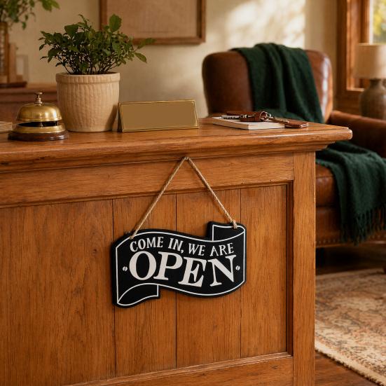 Yousheng Open Closed Sign, with Lanyard, Retro Decorative Door Sign, Double-Sided Printed Sign, for Bars Cafes Wall