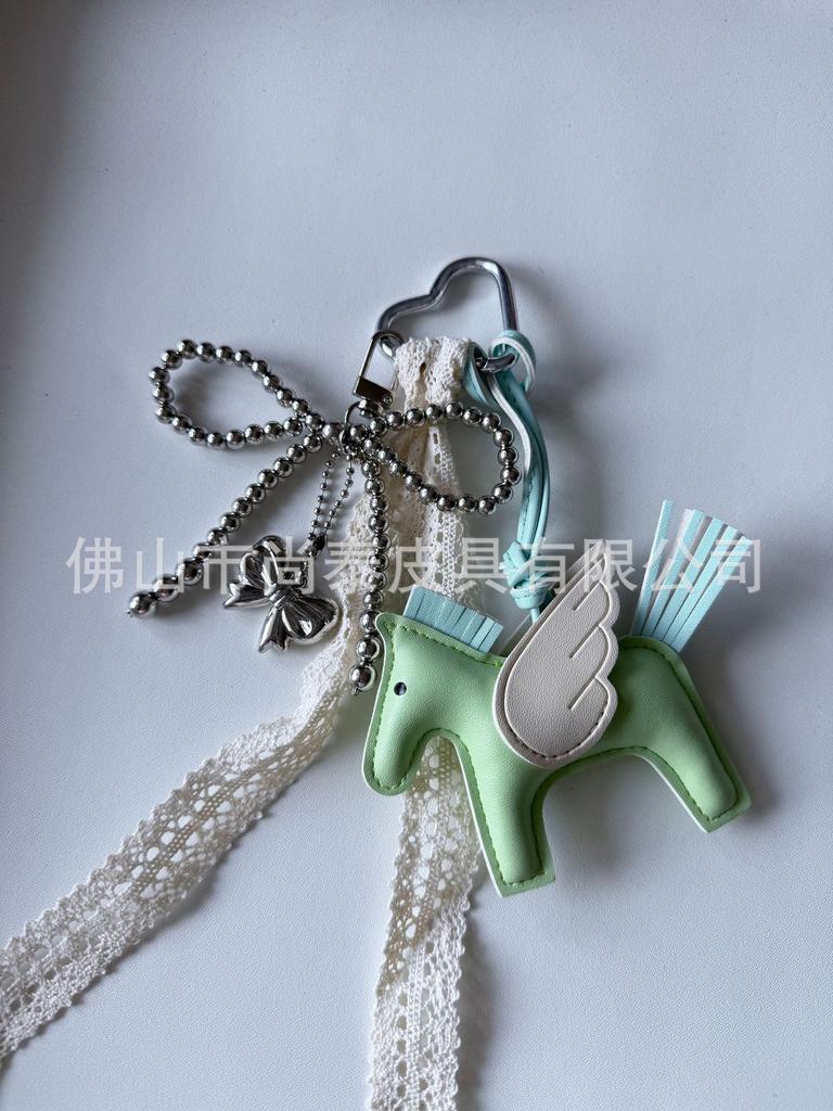 Angel Pegasus Pendant PU Leather Bag Pendant Key Bow Tassel Accessories Cute Cartoon Pendant