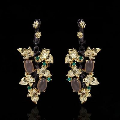 New Elegant Black Gold Transparent Gemstone Pendant Flower Earrings Crystal Gemstone Women's Jewelry Earrings